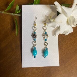 Turquoise and Silver Floral Dangle Earrings